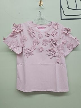 New 3D Margarita Flower Women T-shirt Pink